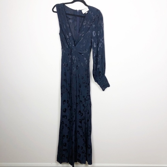 Alexis Naoki Leopard Print Jumpsuit Navy Blue Small Wide Leg Formal Cocktail - Picture 2 of 7
